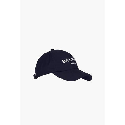 Balmain cappello Cappellino blu navy in cotone con logo Balmain Paris bianco