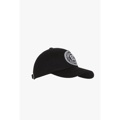 Balmain cappello Cappellino nero in cotone con applicazione monogramma Balmain